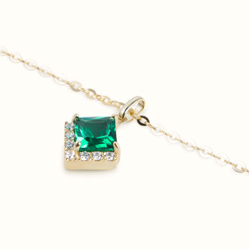 14K Gold Emerald Square Pendant Necklace