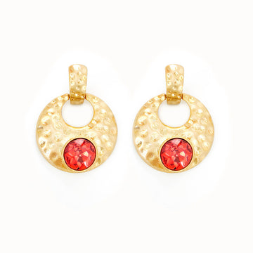 18K Gold Plated Retro Rouge Rounds Pendant Earrings