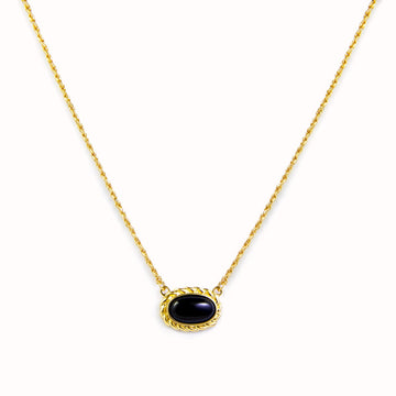 18K Gold Plated Vermeil French Retro Black Pendant Necklace