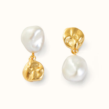 22K Gold Plated Vermeil Asymmetric Pearl Dangle Earrings