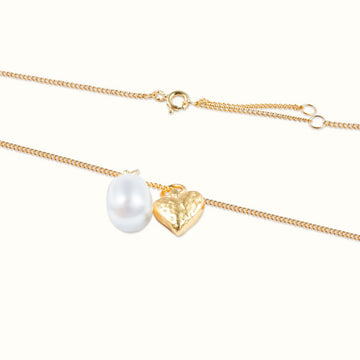 22K Gold Plated Vermeil Love & Pearl Necklace