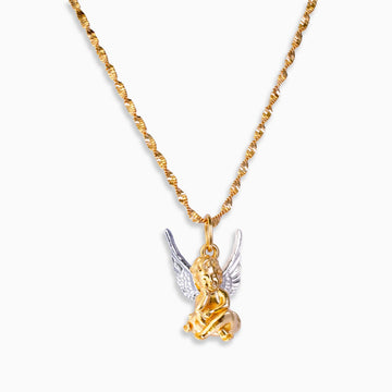 22K Gold Plated Vermeil Thoughtful Cupid Pendant Necklace